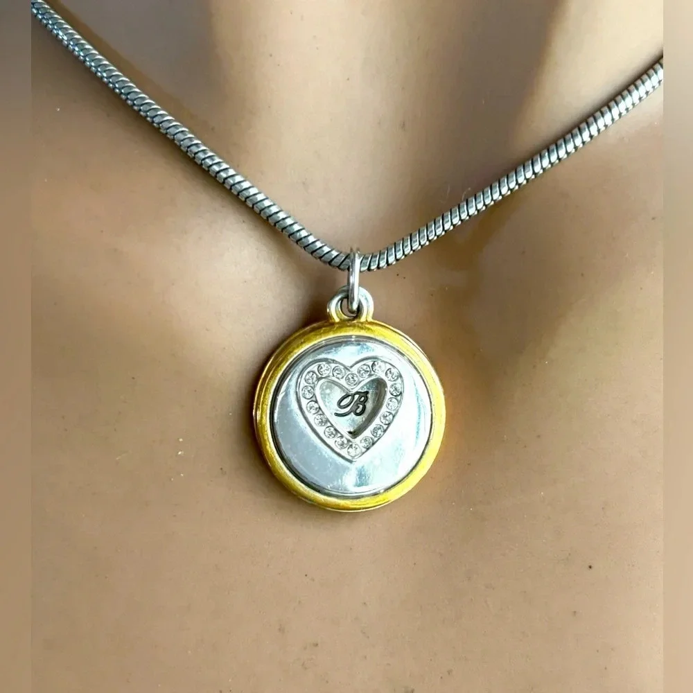 Brighton Just B Heart Two Tone Pendant Necklace. Silver Plated Be Happy.